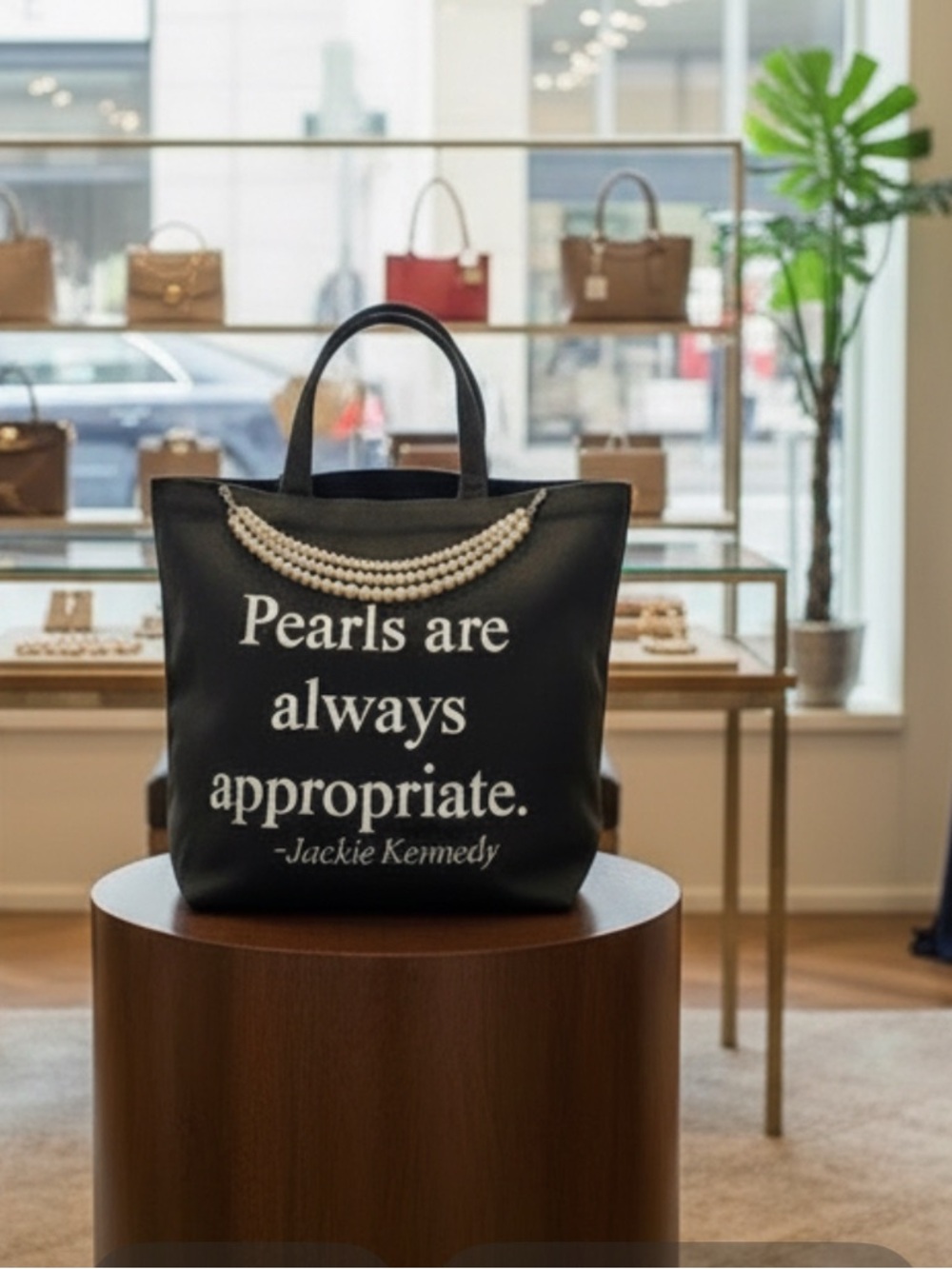 Pearls Are Always Appropriate Black and White Canvas Tote Bag
